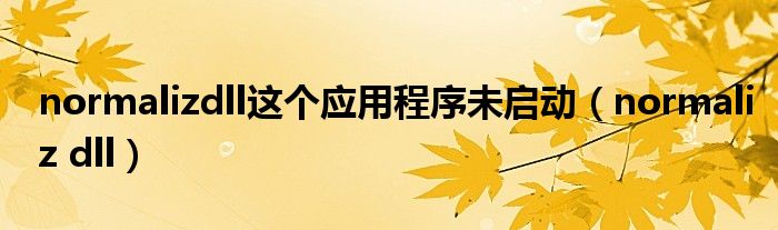 normalizdll这个应用程序未启动(normaliz dll)