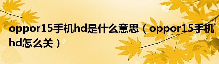 oppor15手机hd是什么意思(oppor15手机hd怎么关)