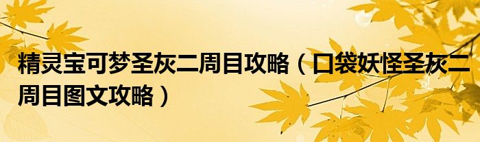 精灵宝可梦圣灰二周目攻略(口袋妖怪圣灰二周目图文攻略)