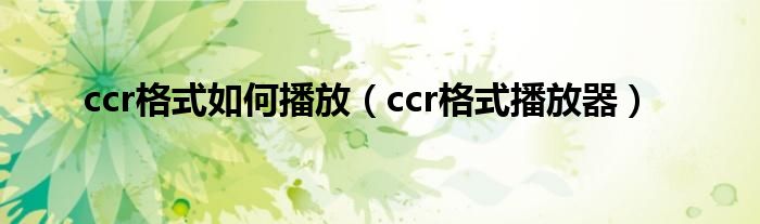 ccr格式如何播放(ccr格式播放器)