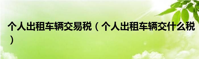 个人出租车辆交易税(个人出租车辆交什么税)