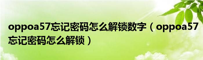 oppoa57忘记密码怎么解锁数字(oppoa57忘记密码怎么解锁)