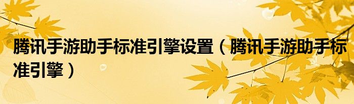腾讯手游助手标准引擎设置(腾讯手游助手标准引擎)