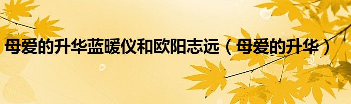 母爱的升华蓝暖仪和欧阳志远(母爱的升华)