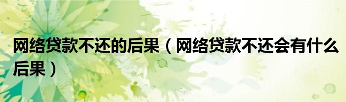 网络贷款不还的后果(网络贷款不还会有什么后果)