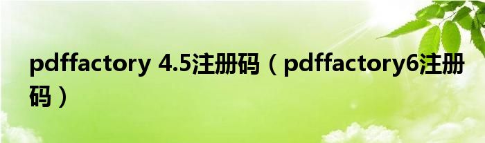 pdffactory 4.5注册码(pdffactory6注册码)