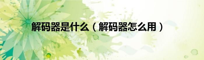 解码器是什么(解码器怎么用)
