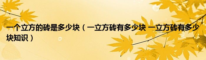 一个立方的砖是多少块(一立方砖有多少块 一立方砖有多少块知识)