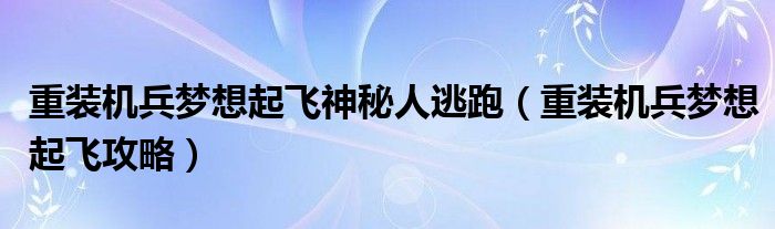 重装机兵梦想起飞神秘人逃跑(重装机兵梦想起飞攻略)