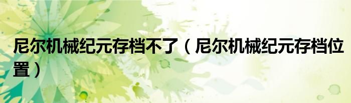 尼尔机械纪元存档不了(尼尔机械纪元存档位置)