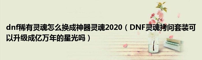 dnf稀有灵魂怎么换成神器灵魂2020(DNF灵魂拷问套装可以升级成亿万年的星光吗)