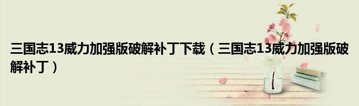 三国志13威力加强版破解补丁下载(三国志13威力加强版破解补丁)