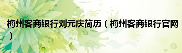 梅州客商银行刘元庆简历(梅州客商银行官网)