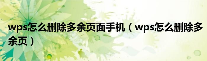 wps怎么删除多余页面手机(wps怎么删除多余页)