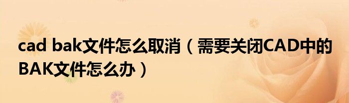 cad bak文件怎么取消(需要关闭CAD中的 BAK文件怎么办)