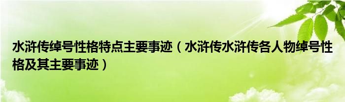 水浒传绰号性格特点主要事迹(水浒传水浒传各人物绰号性格及其主要事迹)