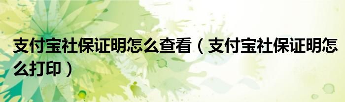 支付宝社保证明怎么查看(支付宝社保证明怎么打印)