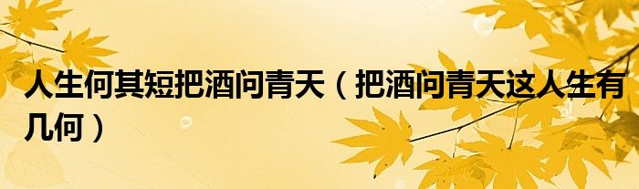 人生何其短把酒问青天(把酒问青天这人生有几何)