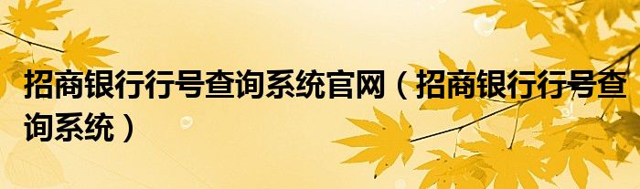 招商银行行号查询系统官网(招商银行行号查询系统)