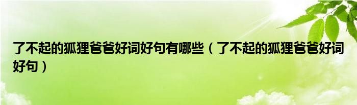 了不起的狐狸爸爸好词好句有哪些(了不起的狐狸爸爸好词好句)