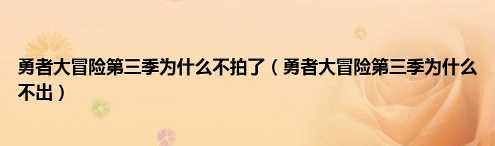 勇者大冒险第三季为什么不拍了(勇者大冒险第三季为什么不出)