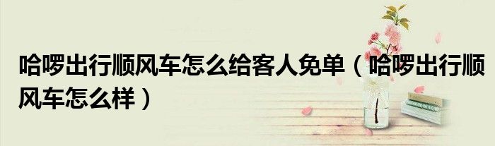 哈啰出行顺风车怎么给客人免单(哈啰出行顺风车怎么样)