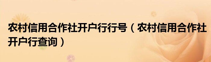 农村信用合作社开户行行号(农村信用合作社开户行查询)