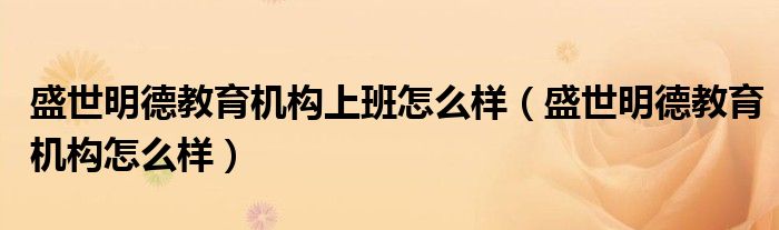盛世明德教育机构上班怎么样(盛世明德教育机构怎么样)