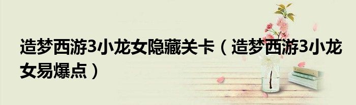 造梦西游3小龙女隐藏关卡(造梦西游3小龙女易爆点)
