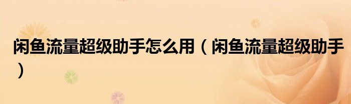 闲鱼流量超级助手怎么用(闲鱼流量超级助手)