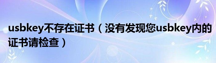 usbkey不存在证书(没有发现您usbkey内的证书请检查)