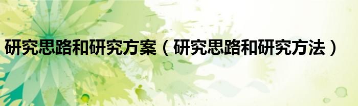 研究思路和研究方案(研究思路和研究方法)