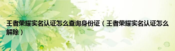 王者荣耀实名认证怎么查询身份证（王者荣耀实名认证怎么解除）