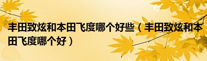 丰田致炫和本田飞度哪个好些(丰田致炫和本田飞度哪个好)