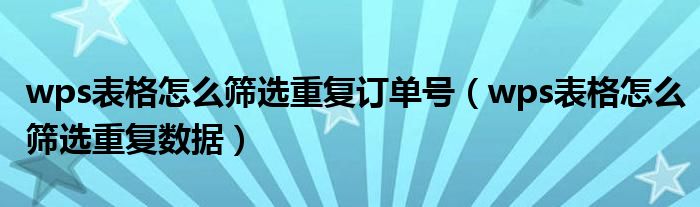 wps表格怎么筛选重复订单号(wps表格怎么筛选重复数据)
