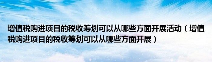 增值税购进项目的税收筹划可以从哪些方面开展活动(增值税购进项目的税收筹划可以从哪些方面开展)
