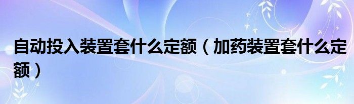 自动投入装置套什么定额(加药装置套什么定额)