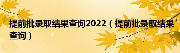 提前批录取结果查询2022(提前批录取结果查询)