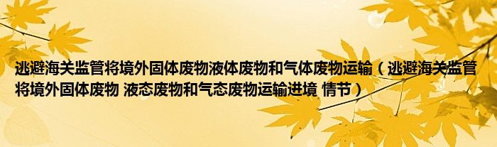 逃避海关监管将境外固体废物液体废物和气体废物运输(逃避海关监管将境外固体废物 液态废物和气态废物运输进境 情节)