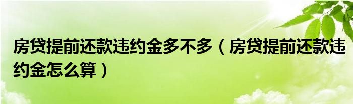 房贷提前还款违约金多不多(房贷提前还款违约金怎么算)
