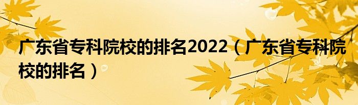 广东省专科院校的排名2022（广东省专科院校的排名）