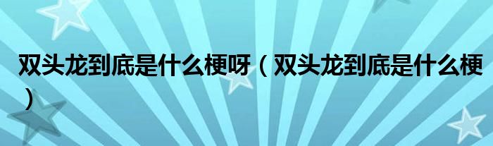 双头龙到底是什么梗呀(双头龙到底是什么梗)