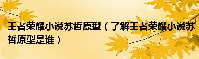 王者荣耀小说苏哲原型(了解王者荣耀小说苏哲原型是谁)