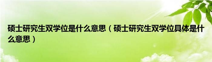 硕士研究生双学位是什么意思（硕士研究生双学位具体是什么意思）