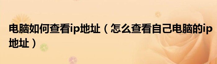 电脑如何查看ip地址(怎么查看自己电脑的ip地址)