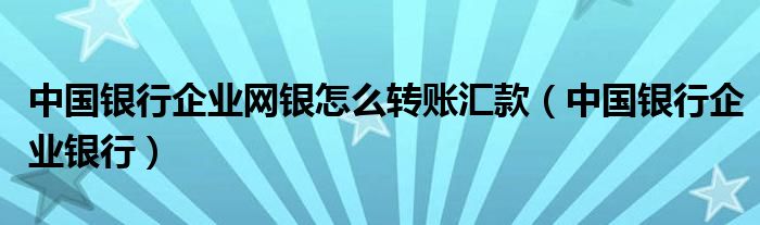 中国银行企业网银怎么转账汇款(中国银行企业银行)