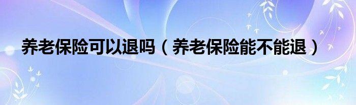 养老保险可以退吗(养老保险能不能退)