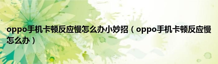 oppo手机卡顿反应慢怎么办小妙招(oppo手机卡顿反应慢怎么办)