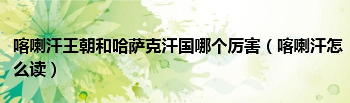 喀喇汗王朝和哈萨克汗国哪个厉害(喀喇汗怎么读)