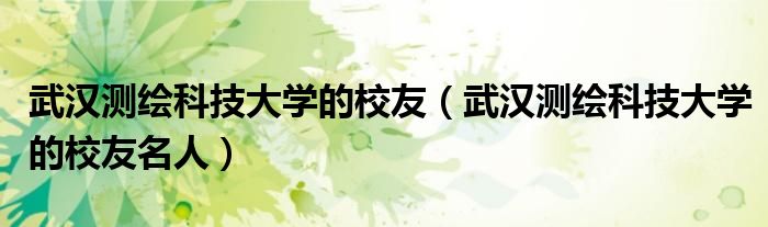 武汉测绘科技大学的校友(武汉测绘科技大学的校友名人)
